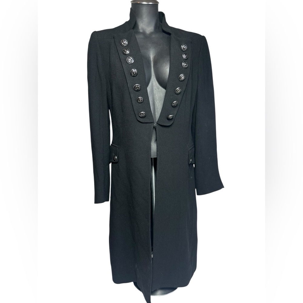 Zelda Military Style Long Black Jacket Women's Size 6 Silver Buttons Excellent!